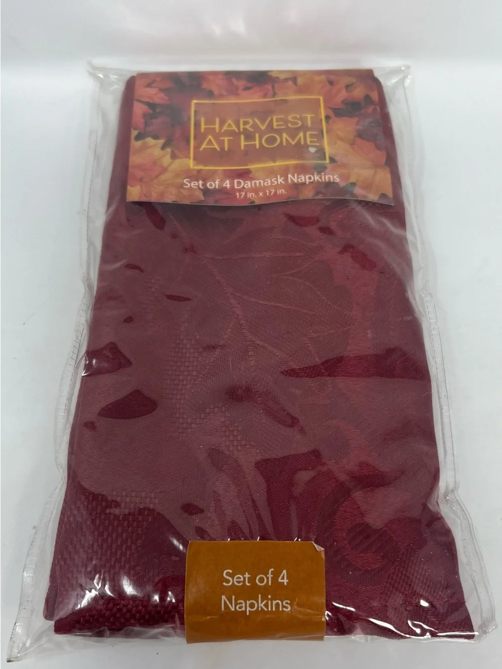 HARVEST AT HOME SET OF DAMASK NAPKINS - (17 X 17 INCHES) Vintage New In Package